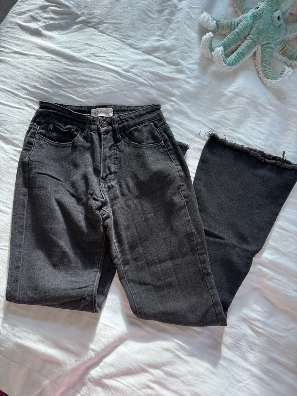 Black Flare Jeans with Raw Edge Hem